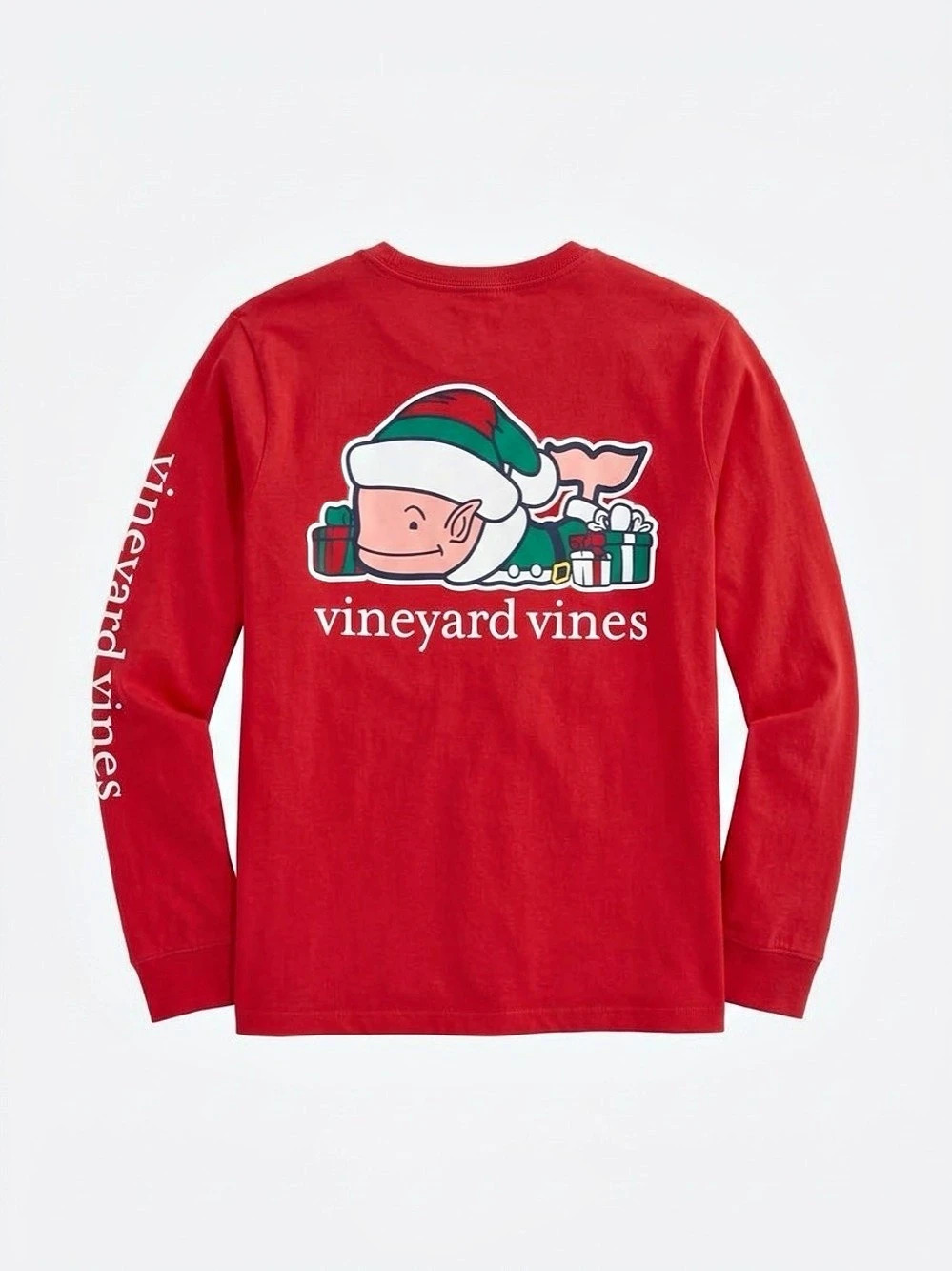 Vineyard Vines Santa Whale Pocket Long-Sleeve T-Shirt Red